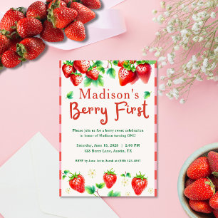 Berry First Birthday - Strawberry 1st Girl Party Kaart