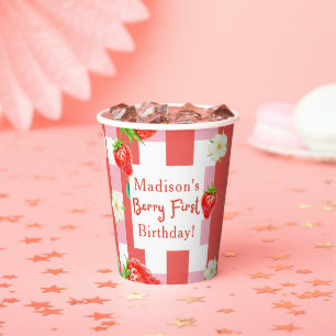 Berry First Birthday - Strawberry 1st Girl Party Papieren Bekers