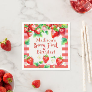 Berry First Birthday - Strawberry 1st Girl Party Servet