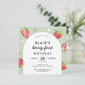 Berry First Birthday Strawberry Arch Square Kaart (Staand voorkant)