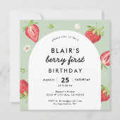 Berry First Birthday Strawberry Arch Square Kaart (Voorkant)