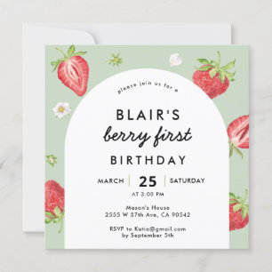 Berry First Birthday Strawberry Arch Square Kaart