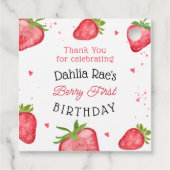 Berry First Birthday Strawberry Bedankjes Labels (Achterkant)