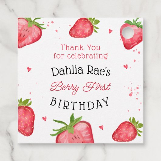 Berry First Birthday Strawberry Bedankjes Labels (Achterkant)