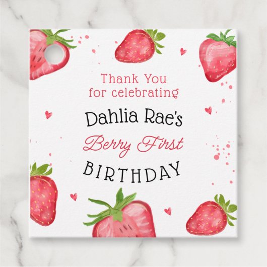 Berry First Birthday Strawberry Bedankjes Labels (Voorkant)
