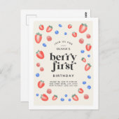 Berry First Birthday Strawberry Birthday Briefkaart (Voorkant / Achterkant)