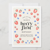 Berry First Birthday Strawberry Birthday Kaart (Voorkant)