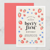 Berry First Birthday Strawberry Birthday Kaart (Voorkant / Achterkant)
