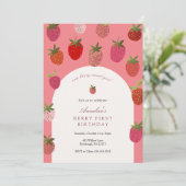 Berry First Birthday Strawberry Birthday Kaart (Staand voorkant)