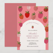 Berry First Birthday Strawberry Birthday Kaart (Voorkant / Achterkant)