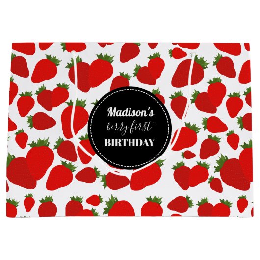 Berry First Birthday Strawberry Birthday Party Groot Cadeauzakje (Voorkant)