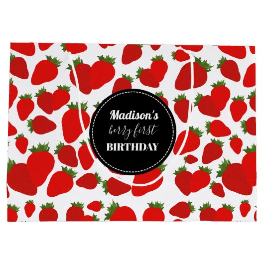 Berry First Birthday Strawberry Birthday Party Groot Cadeauzakje (Achterkant)
