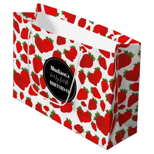 Berry First Birthday Strawberry Birthday Party Groot Cadeauzakje (Voorkant Gekanteld)