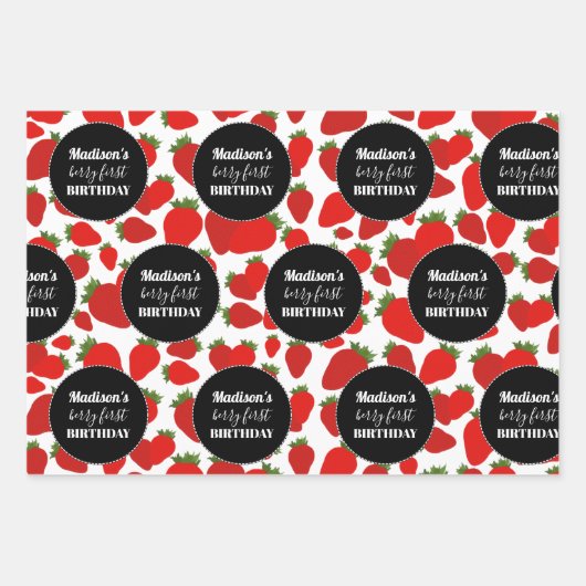 Berry First Birthday Strawberry Birthday Party Inpakpapier Vel (Voorkant 3)