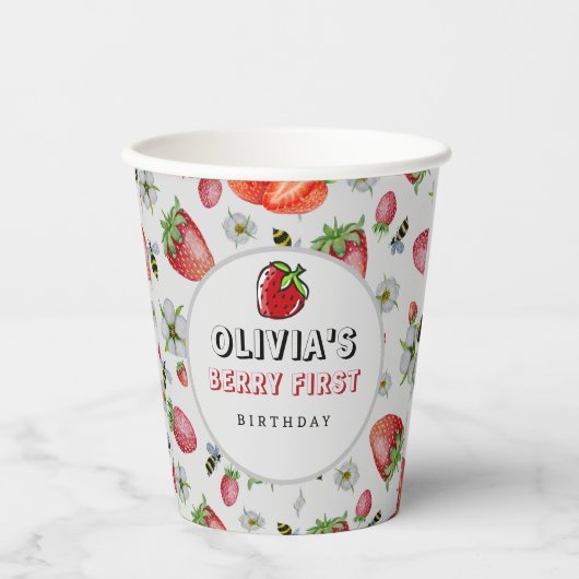 Berry First Birthday Strawberry Birthday Party Papieren Bekers (Voorkant)