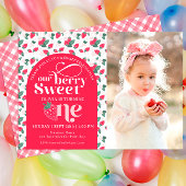 Berry First Birthday Strawberry Birthday Uitnodige Notitiekaartje