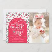 Berry First Birthday Strawberry Birthday Uitnodige Notitiekaartje (Voorkant)