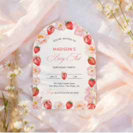 Berry First Birthday Strawberry Bow 1st Birthday Kaart