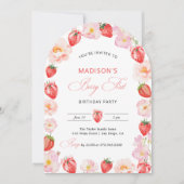 Berry First Birthday Strawberry Bow 1st Birthday Kaart (Voorkant)