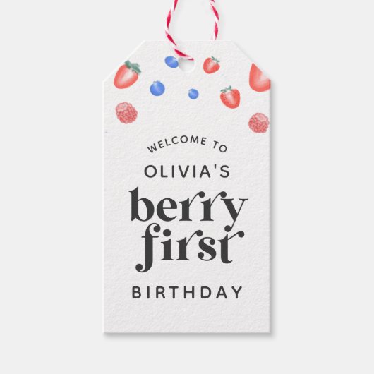Berry First Birthday Strawberry Cadeaulabel (Voorkant)