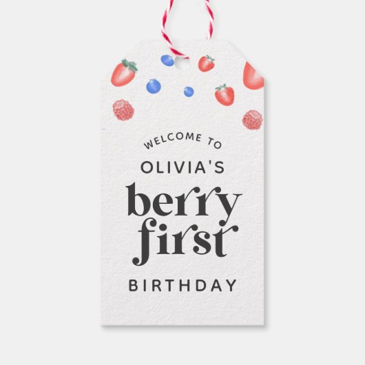 Berry First Birthday Strawberry Cadeaulabel (Achterkant)