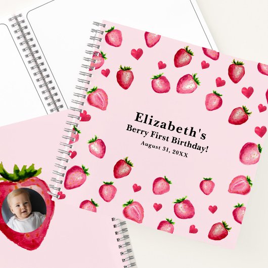 Berry First Birthday Strawberry Custom Guest Book Notitieboek