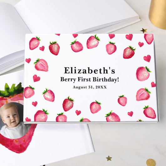 Berry First Birthday Strawberry Custom Photo  Gastenboek