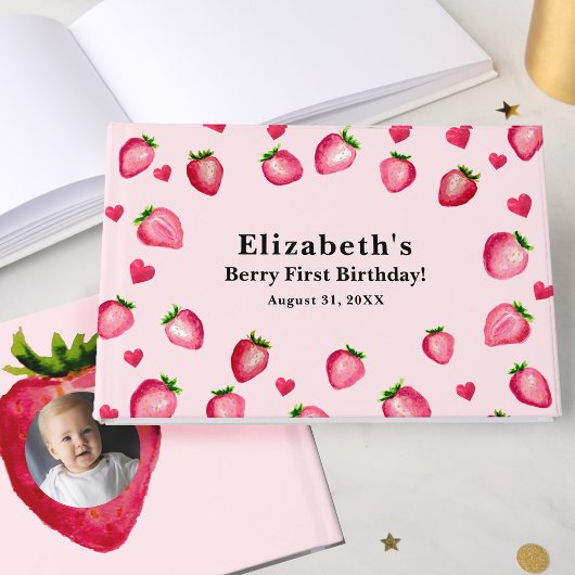 Berry First Birthday Strawberry Custom Photo Gastenboek