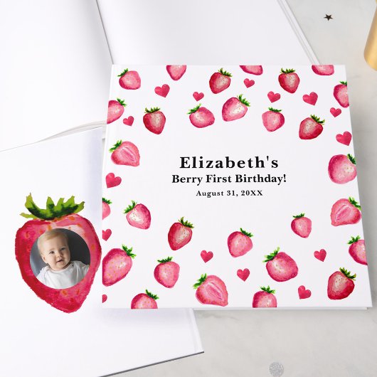 Berry First Birthday Strawberry Custom Photo Gastenboek