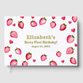 Berry First Birthday Strawberry Custom Photo Gold Gastenboek (Voorkant)