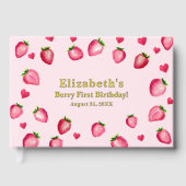 Berry First Birthday Strawberry Custom Photo Gold Gastenboek (Voorkant)