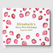 Berry First Birthday Strawberry Custom Photo Gold Gastenboek (Voorkant)