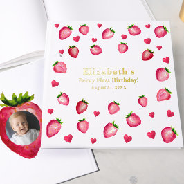 Berry First Birthday Strawberry Custom Photo Gold Gastenboek
