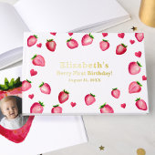 Berry First Birthday Strawberry Custom Photo Gold Gastenboek