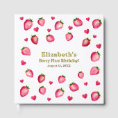 Berry First Birthday Strawberry Custom Photo Gold Gastenboek (Voorkant)
