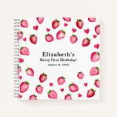 Berry First Birthday Strawberry Custom Photo Notitieboek (Voorkant)