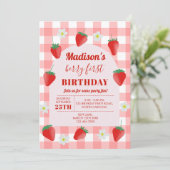 Berry First Birthday Strawberry Eerste 1e foto Kaart (Staand voorkant)