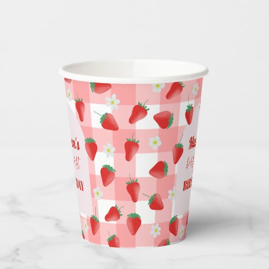 Berry First Birthday Strawberry Eerste 1e Welkom Papieren Bekers (Links)