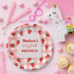 Berry First Birthday Strawberry Eerste 1e Welkom Papieren Bordje
