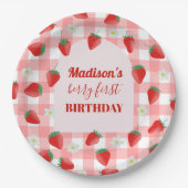 Berry First Birthday Strawberry Eerste 1e Welkom Papieren Bordje (Voorkant)