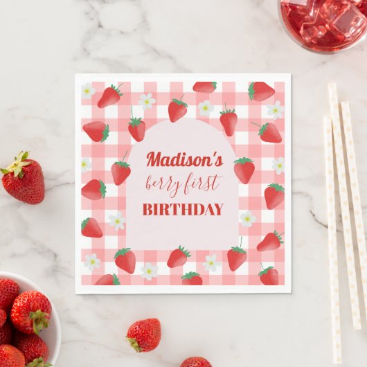 Berry First Birthday Strawberry Eerste 1e Welkom Servet (Insitu)
