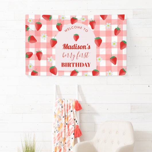 Berry First Birthday Strawberry Eerste 1e Welkom Spandoek (Insitu)
