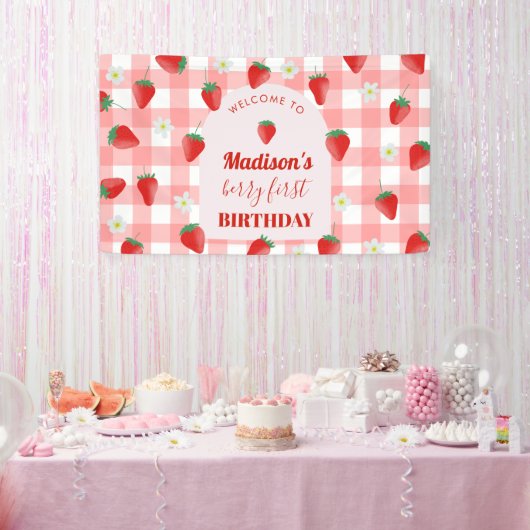 Berry First Birthday Strawberry Eerste 1e Welkom Spandoek (Feest)
