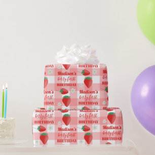 Berry First Birthday Strawberry First 1e naam Cadeaupapier