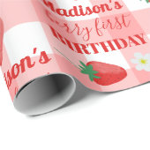 Berry First Birthday Strawberry First 1e naam Cadeaupapier (Rol Hoek)