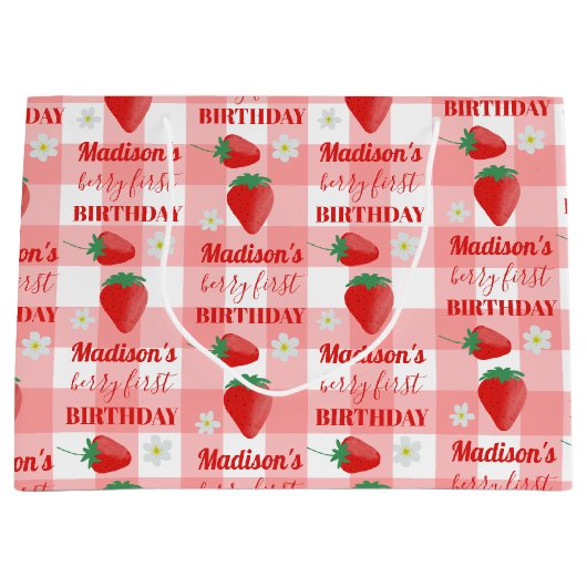 Berry First Birthday Strawberry First 1e naam Groot Cadeauzakje (Voorkant)