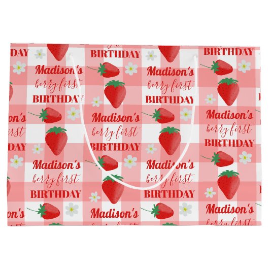 Berry First Birthday Strawberry First 1e naam Groot Cadeauzakje (Achterkant)