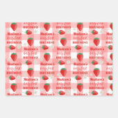 Berry First Birthday Strawberry First 1e naam Inpakpapier Vel (Voorkant 2)