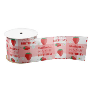 Berry First Birthday Strawberry First 1e naam Satijnen Lint