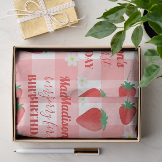 Berry First Birthday Strawberry First 1e naam Tissuepapier (Geschenk)